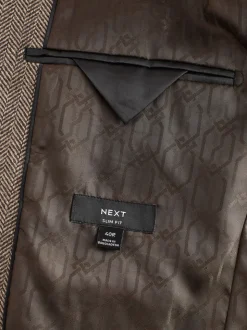 Taupe - Slim Fit - Blazer met visgraatmotief en hoog wolgehalte