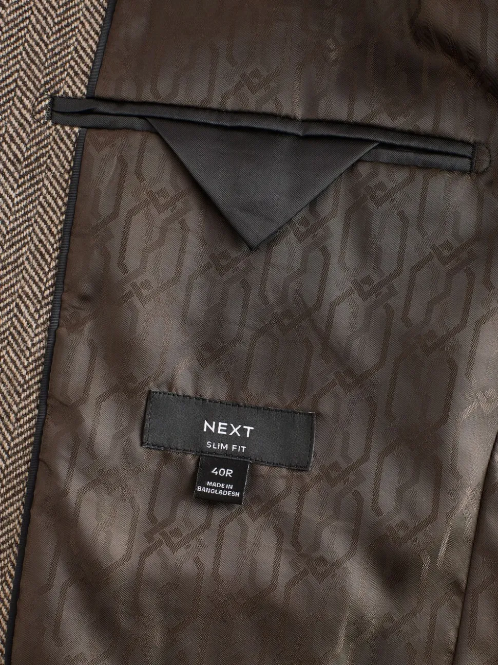 Taupe - Slim Fit - Blazer met visgraatmotief en hoog wolgehalte
