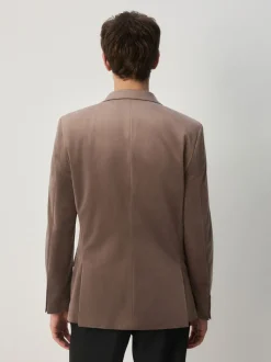 Taupe - Slim Fit - Velvet blazer met zelfrevers