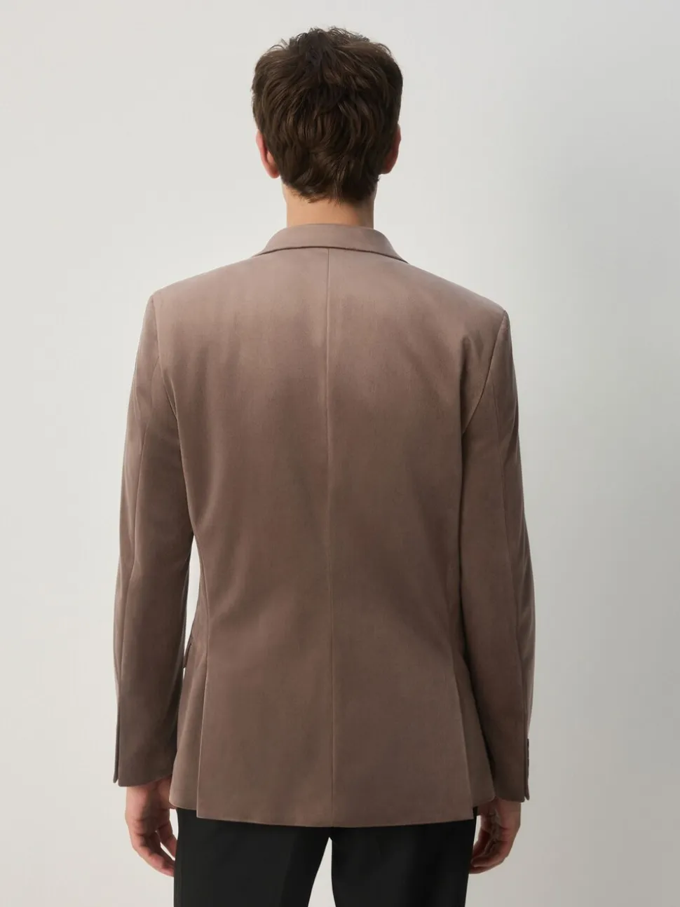 Taupe - Slim Fit - Velvet blazer met zelfrevers