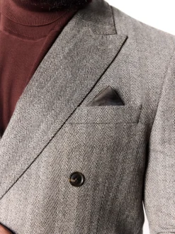Taupe bruin - Double Breasted Signature Marzotto 100% Italian Wool Herringbone Suit Jacket