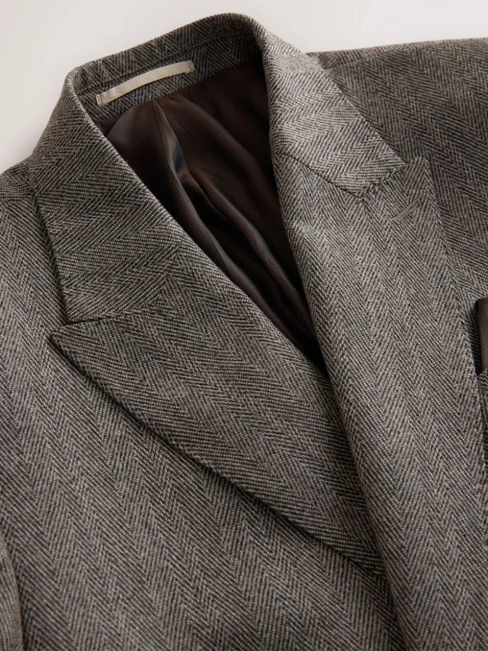 Taupe bruin - Double Breasted Signature Marzotto 100% Italian Wool Herringbone Suit Jacket