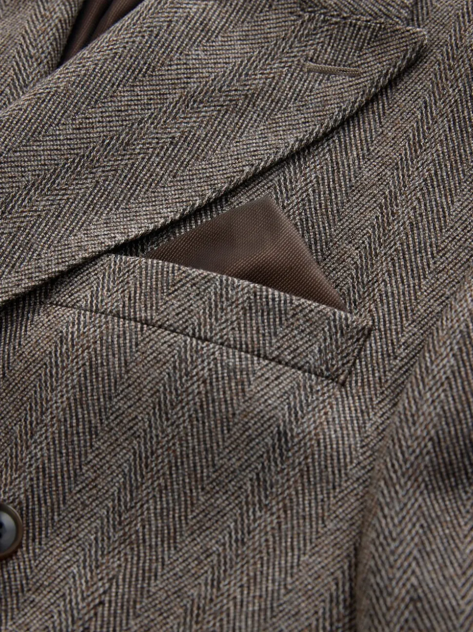 Taupe bruin - Double Breasted Signature Marzotto 100% Italian Wool Herringbone Suit Jacket