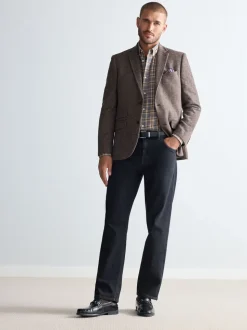 Taupe bruin - Normale Pasvorm - Signature Nova Fides Blazer van wolblend met visgraatmotief