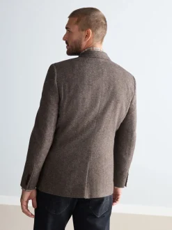 Taupe bruin - Normale Pasvorm - Signature Nova Fides Blazer van wolblend met visgraatmotief
