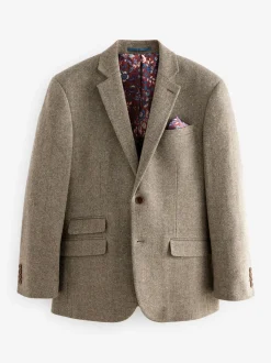 Taupe bruin - Normale Pasvorm - Signature Nova Fides Blazer van wolblend met visgraatmotief