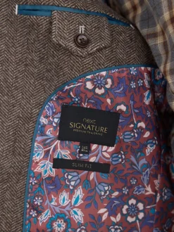 Taupe bruin - Normale Pasvorm - Signature Nova Fides Blazer van wolblend met visgraatmotief