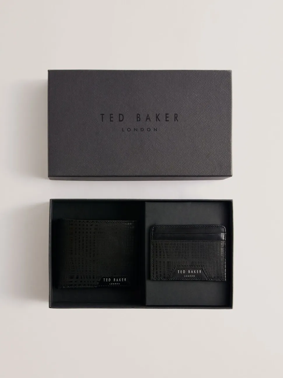 Ted Baker Etan geëtste leren portemonnee en kaarthouder set