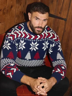 The Little Tailor Blauwe Kerstmis Multicolour Fairisle Katoenen Trui