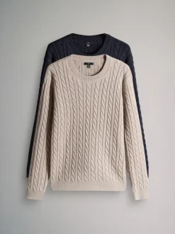 The Set 2 Pack Cable Knit Jumpers with Wool