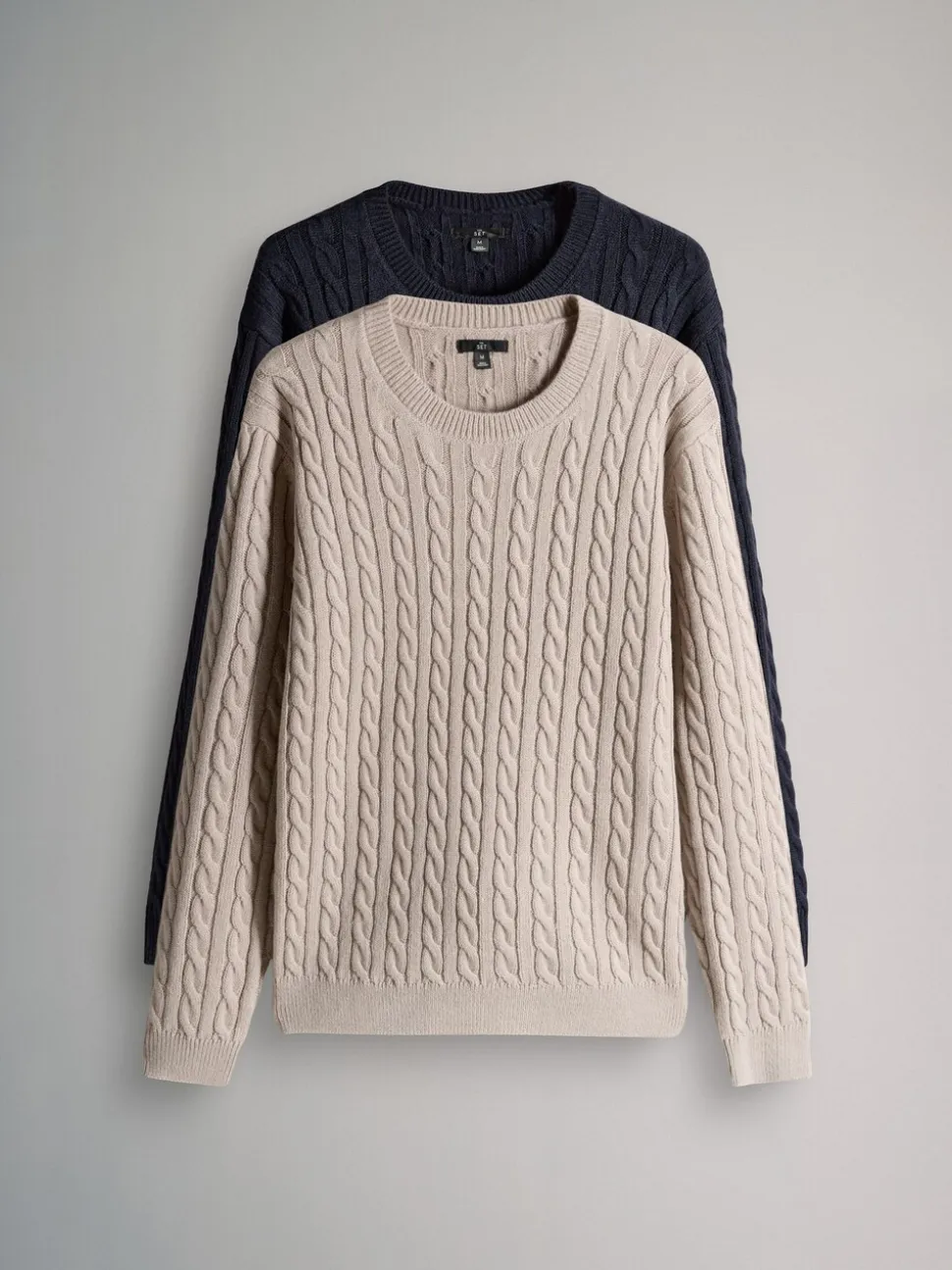 The Set 2 Pack Cable Knit Jumpers with Wool