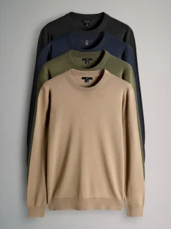 The Set 4 Pack Long Sleeve Knitted Crew Jumpers