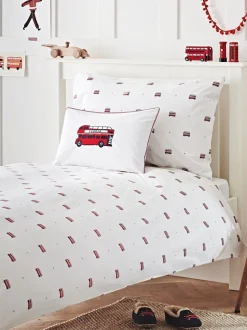 The White Company London Bus eenpersoons 100% katoenen kussensloop en Dekbedovertrekset