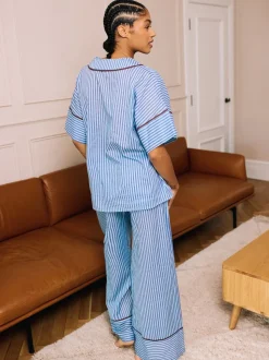 Their Nibs Skinny Stripe Cotton Voile Oversized Long Pyjamas Set