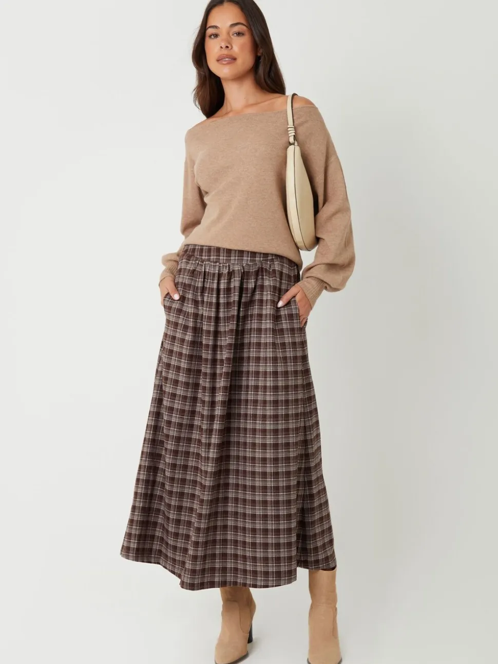 Threadbare Check Pull On Midaxi Skirt