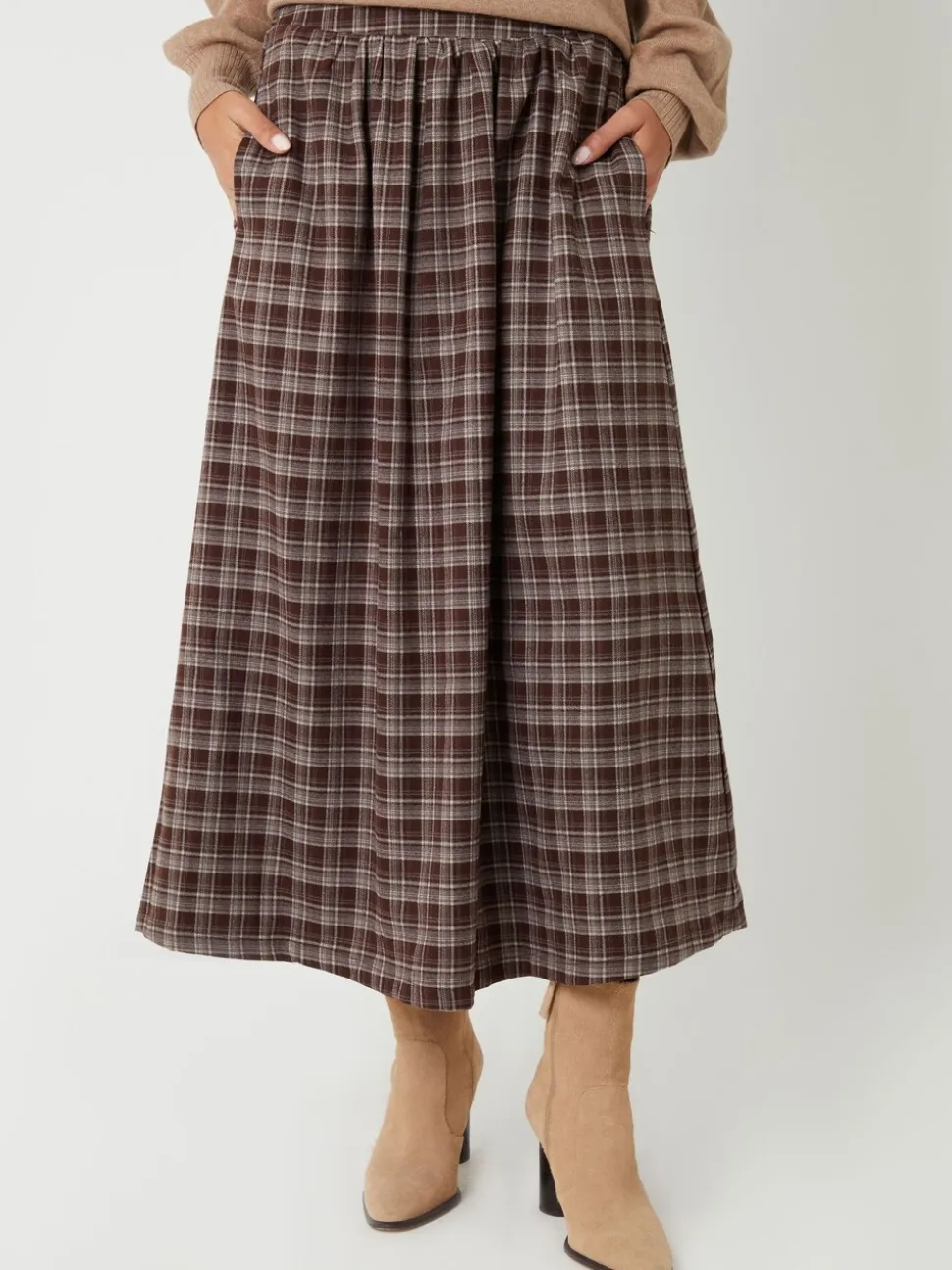 Threadbare Check Pull On Midaxi Skirt