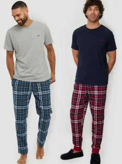 Threadbare Short Sleeve T-Shirt & Check Trousers Pyjamas Set 2 Pack