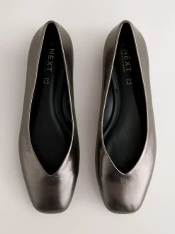 Tin - Forever Comfort® Leather Square Toe Ballerina Flats