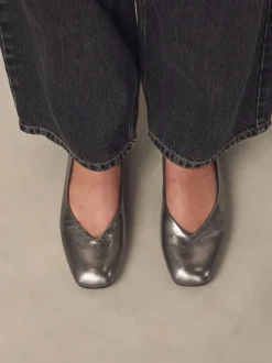 Tin - Forever Comfort® Leather Square Toe Ballerina Flats