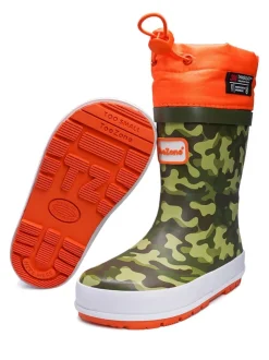 ToeZone - Oranje regenlaarzen met camouflageprint en gestrikte bovenkant