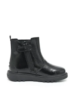 ToeZone Amara Meisjes Zwarte lakleren Boots met elastische inzet en rits