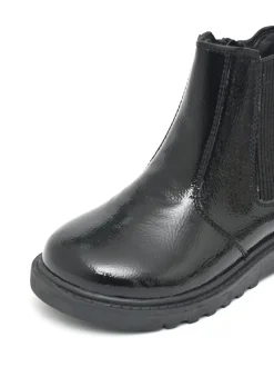 ToeZone Amara Meisjes Zwarte lakleren Boots met elastische inzet en rits