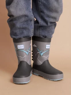 ToeZone Boys Grey Dinosaur Waterproof Wellies
