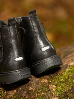 ToeZone Dakota Boys leren elastische inzet en zwarte enkellaarzen met rits