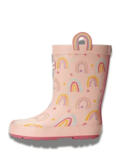 ToeZone Girls Pink Rainbow Waterproof Wellies