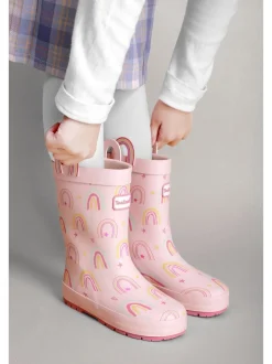 ToeZone Girls Pink Rainbow Waterproof Wellies