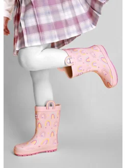 ToeZone Girls Pink Rainbow Waterproof Wellies
