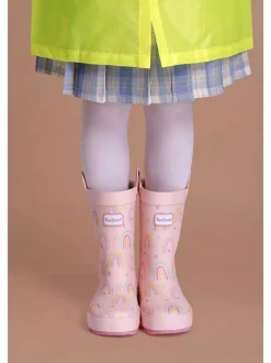 ToeZone Girls Pink Rainbow Waterproof Wellies