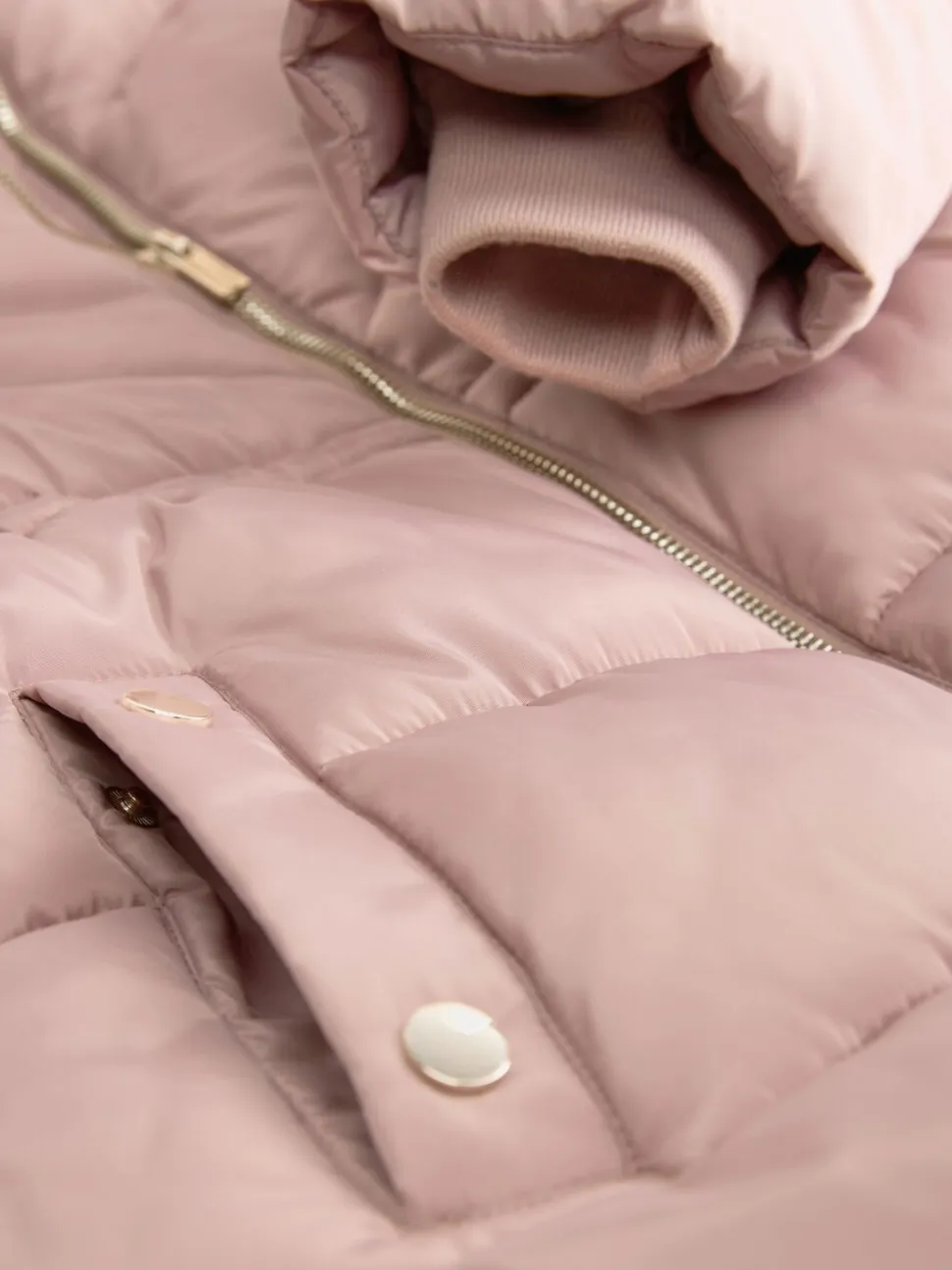 Toffee met roze - Regenbestendige gewatteerde jas met imitatiebontrand (3 - 16 jr)