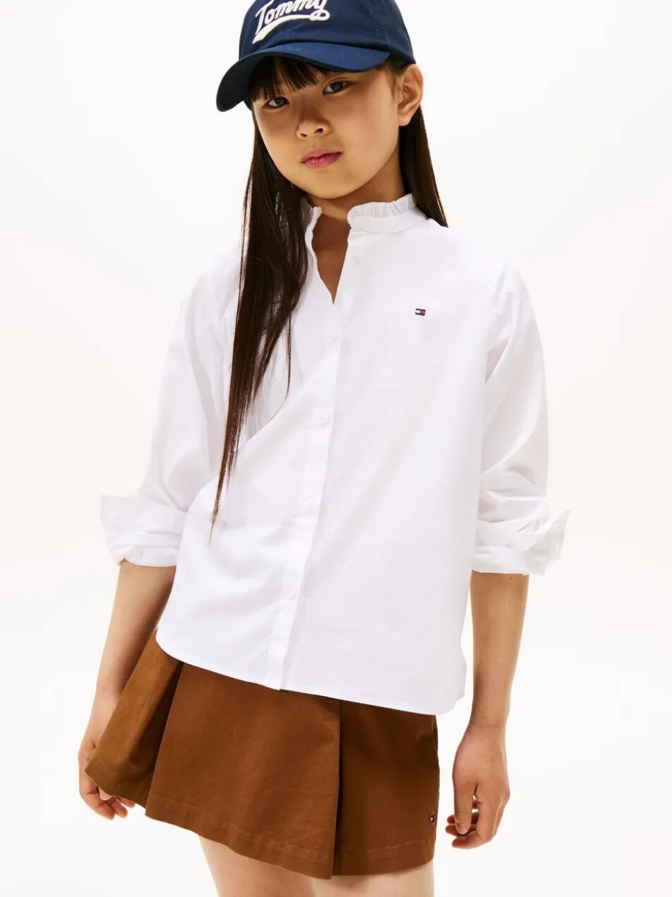 Tommy Hilfiger Ruffle Collar Poplin Relaxed Fit Blouse