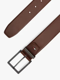 Tommy Hilfiger Square Buckle Flag Plaque Leather Belt