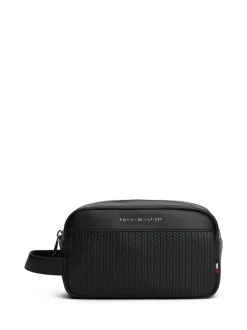 Tommy Hilfiger toilettas met metalen logo en geweven paneel