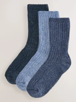 Tonaal blauw - Thermische enkelsokken van wol-zijdemix verpakking van 3