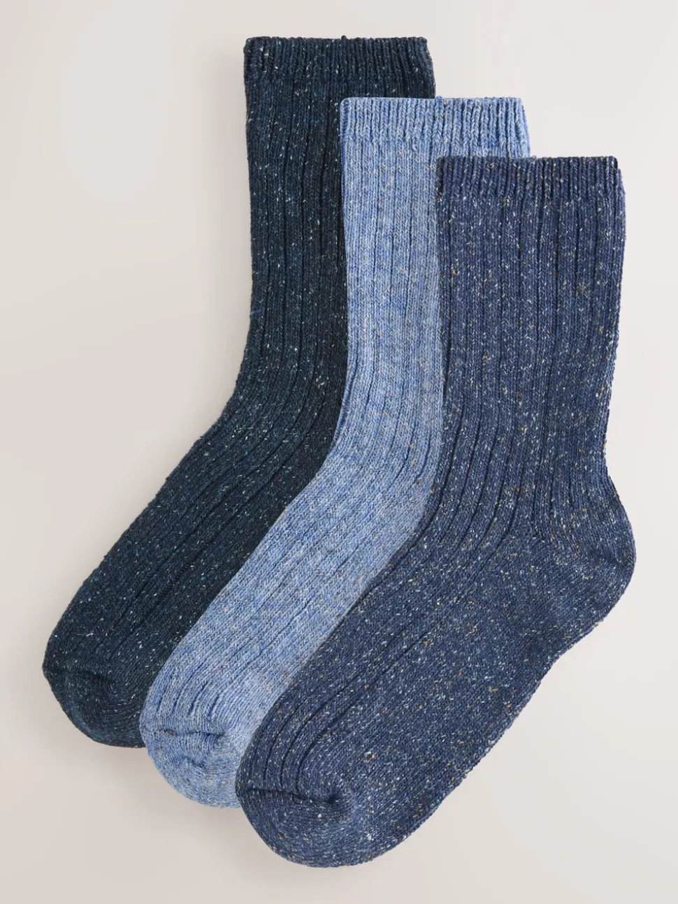Tonaal blauw - Thermische enkelsokken van wol-zijdemix verpakking van 3