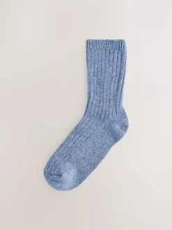 Tonaal blauw - Thermische enkelsokken van wol-zijdemix verpakking van 3