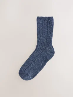 Tonaal blauw - Thermische enkelsokken van wol-zijdemix verpakking van 3