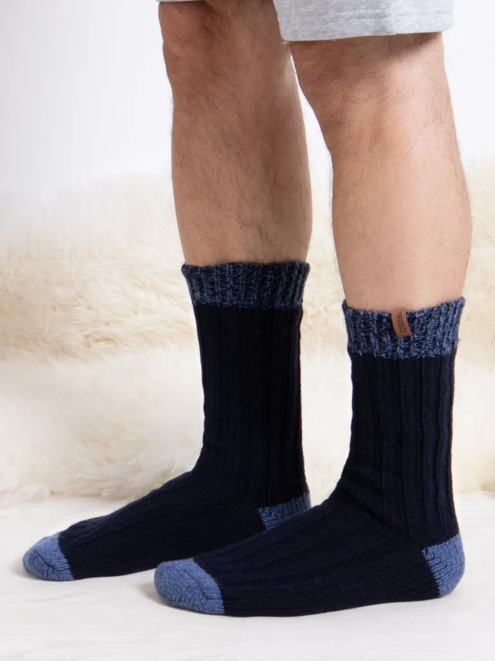 Totes grofgebreide wollen winterlaarssokken met draaipatroon voor heren verpakking van 2