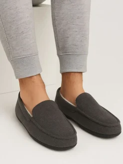 Totes Toasties Mens Felt Moccasin Slippers With Sherpa Lining