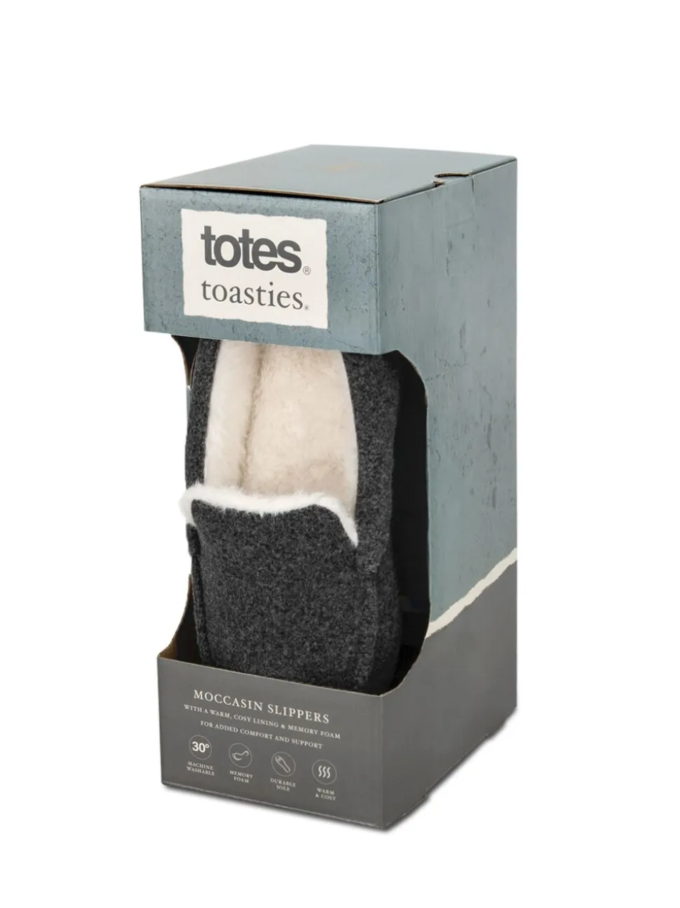 Totes Toasties Mens Felt Moccasin Slippers With Sherpa Lining
