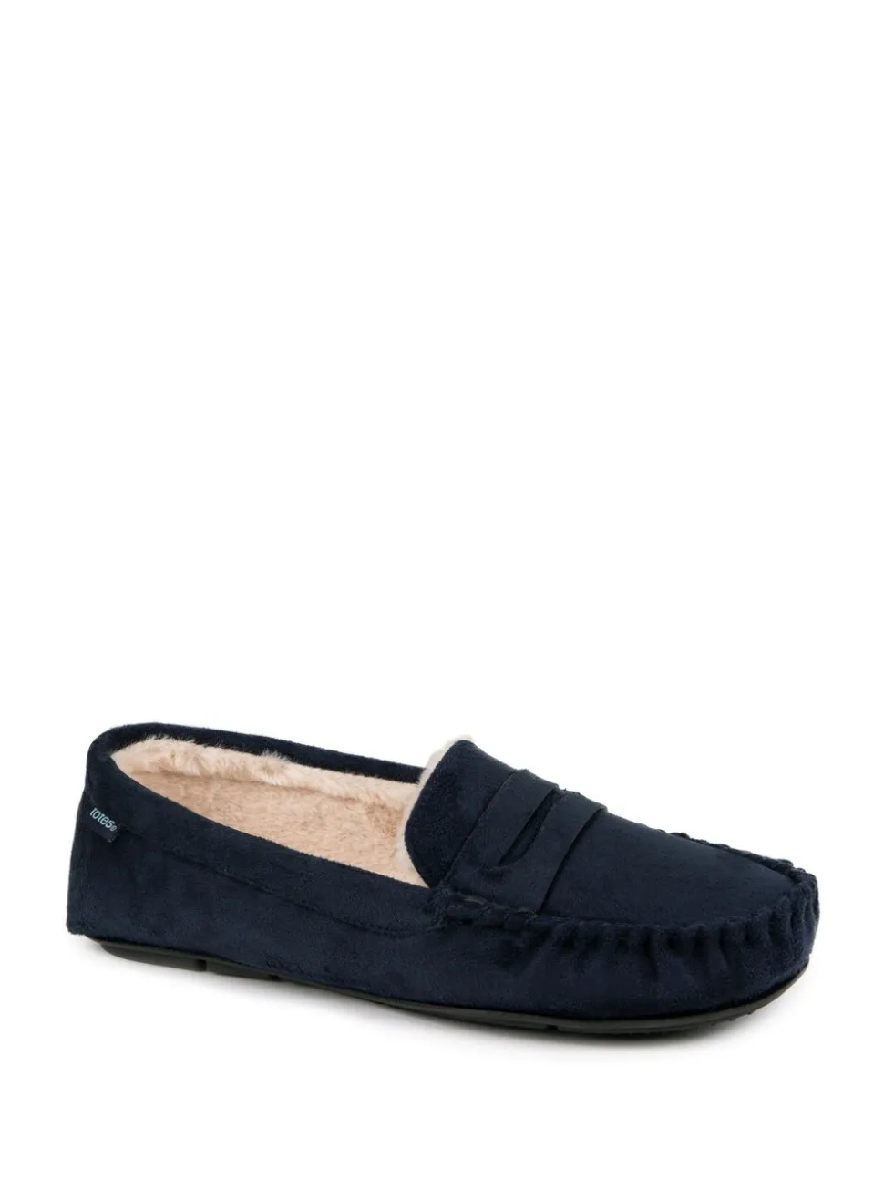 Totes Toasties Mens Suedette Moccasin Slippers With Faux Fur Lining