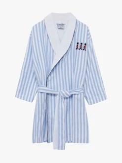 Trotters London Blue Stripe Felix 100% Cotton Bathrobe