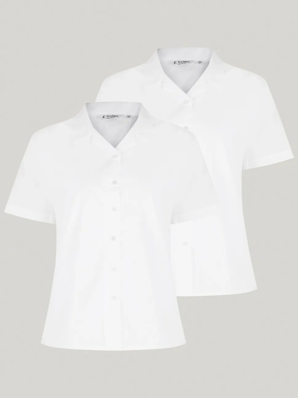 Trutex White Cuban Collar Regular Fit Short Sleeve 2 Pack School Shirts