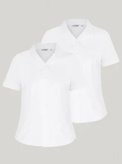 Trutex Witte Cubaanse Kraag Slim fit Korte mouwen 2 Pack School overhemden
