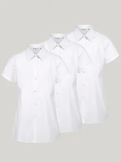 Trutex Witte Slim Fit Korte Mouwen 3 Pack School Overhemden