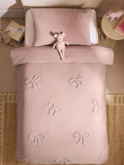 Tufted Bows Cotton Duvet Cover and Pillowcase Set