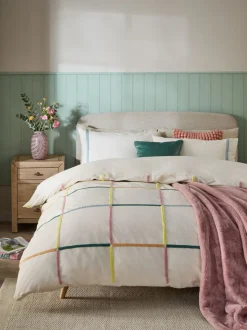 Tufted Check 100% Cotton Duvet Cover and Pillowcase Set